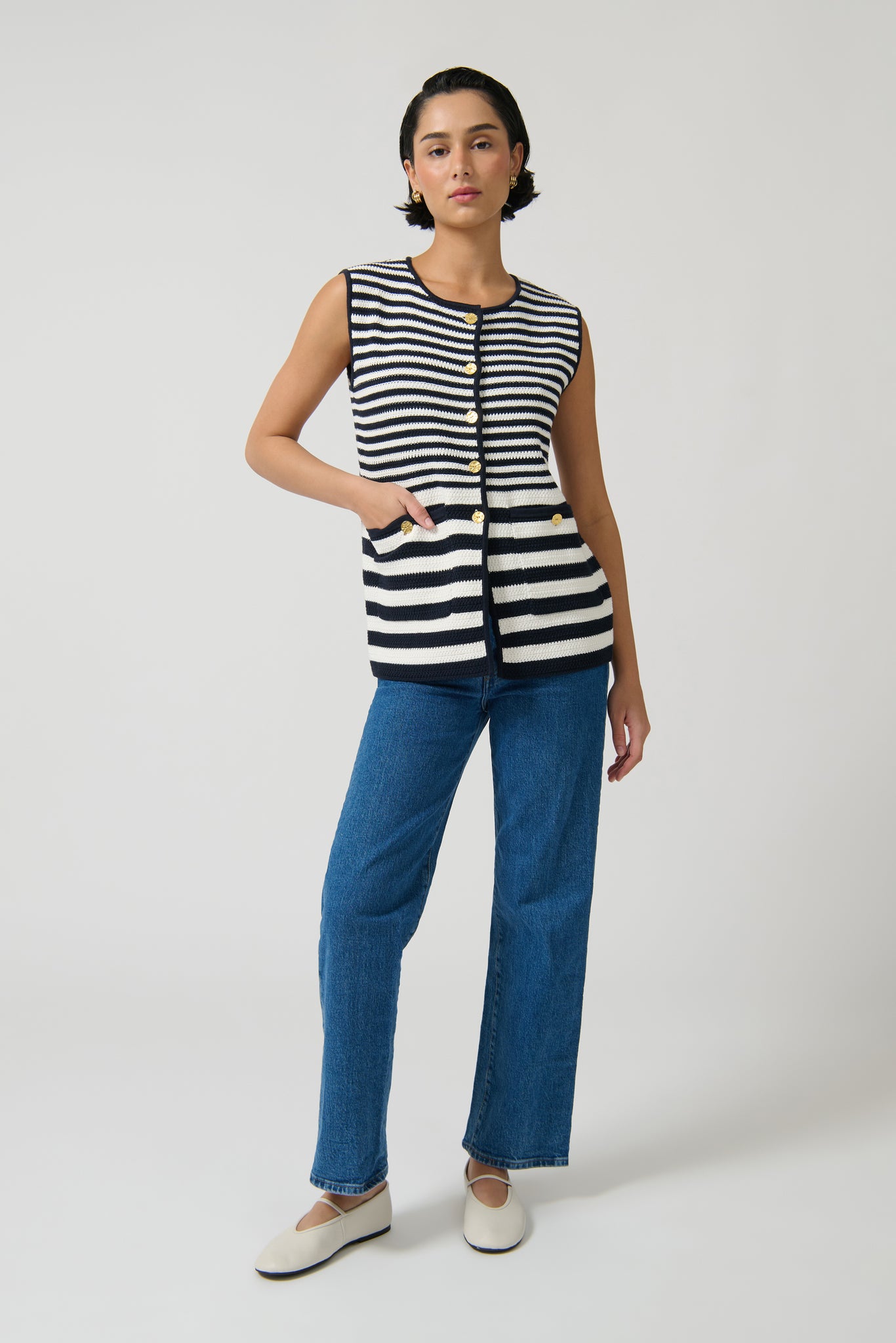 HELENA GILET - STRIPE II - NAVY/WHITE