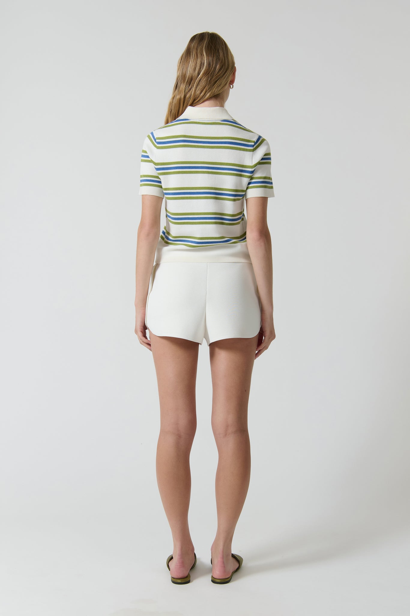 ELVIRA POLO TOP - GREEN STRIPE