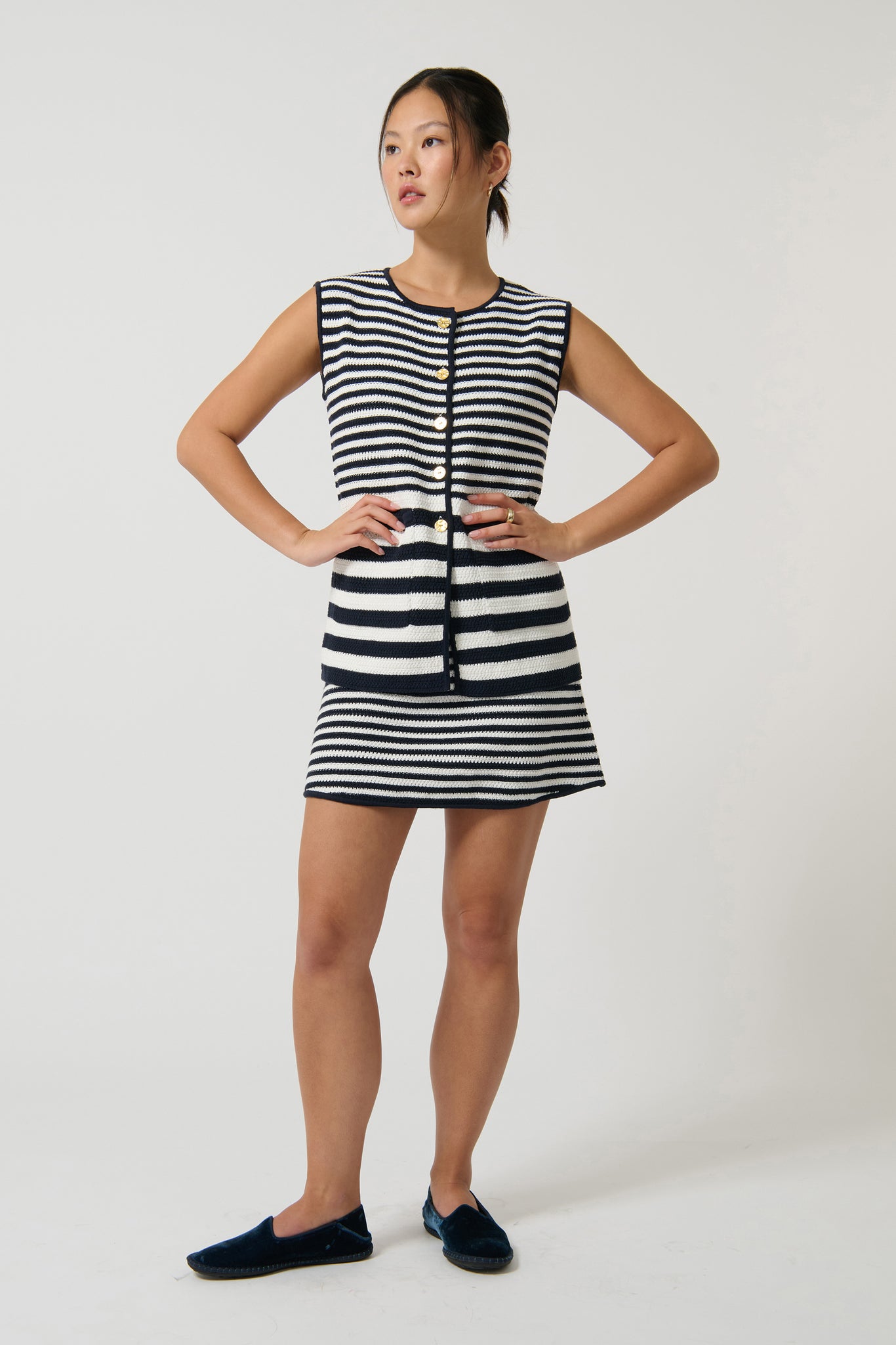 HELENA GILET - STRIPE II - NAVY/WHITE